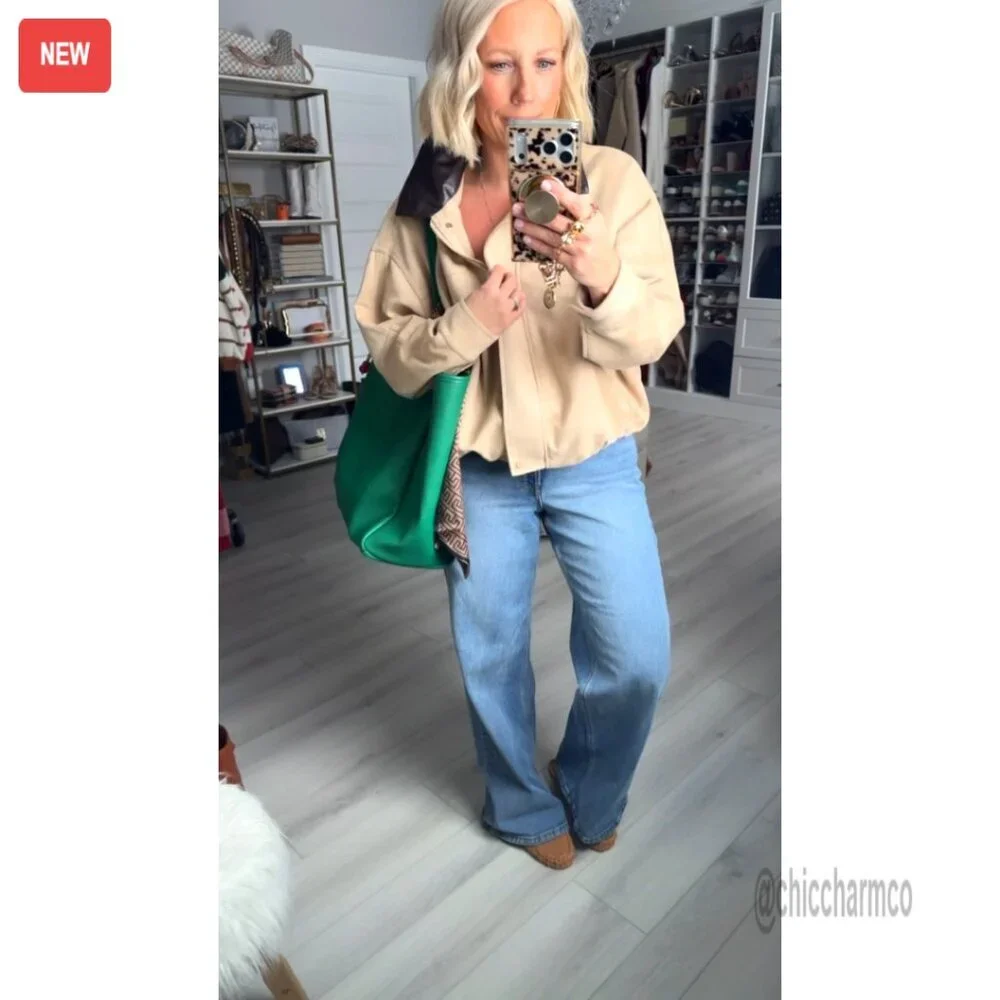Oversized Faux Suede Bomber Jacket Cropped Lapel Motorcycle Zip Up - Picture 7 of 7